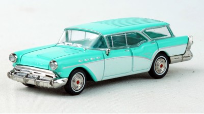 BR18175 HO Scale Brekina 1957 Buick Century Caballero - Turquoise/White