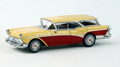 BR18176 HO Scale Brekina 1957 Buick Century Caballero - Red/Cream