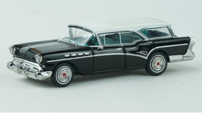 BR18177 HO Scale Brekina 1957 Buick Century Caballero - Black/White