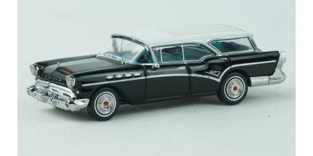 BR18177 HO Scale Brekina 1957 Buick Century Caballero - Black/White