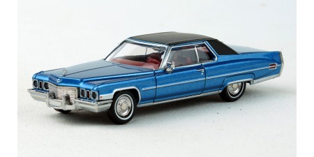 BR18128 HO Scale Brekina 1972 Cadillac Coupe DeVille - Metallic Blue/Black