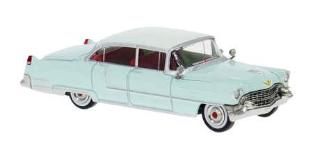 BR18355 HO Scale Brekina 1955 Cadillac Fleetwood - Light Blue/White