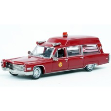 BR19775 HO Scale Brekina 1966 Cadillac Miller Meteor Ambulance - Red