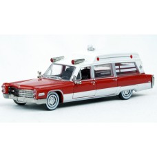 BR19776 HO Scale Brekina 1966 Cadillac Miller Meteor Ambulance - Red/White