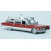BR19776 HO Scale Brekina 1966 Cadillac Miller Meteor Ambulance - Red/White