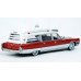 BR19776 HO Scale Brekina 1966 Cadillac Miller Meteor Ambulance - Red/White