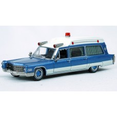 BR19777 HO Scale Brekina 1966 Cadillac Miller Meteor Ambulance - Metallic Blue/White