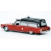 BR19780 HO Scale Brekina 1966 Cadillac Miller Meteor Ambulance - Red/Black Chicago Fire Dept