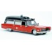 BR19780 HO Scale Brekina 1966 Cadillac Miller Meteor Ambulance - Red/Black Chicago Fire Dept