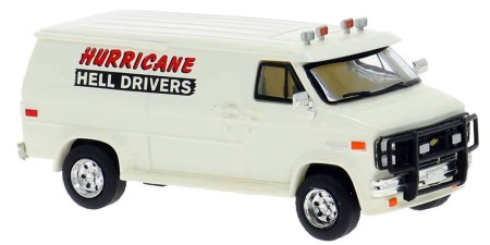 BR18255 - Brekina HO 1983 Chevrolet G20 Van - White Hurricane Hell Drivers