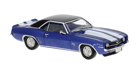 BR18381  HO Scale Brekina 1969 Chevrolet Camaro SS - Blue/Black Roof, White Stripes