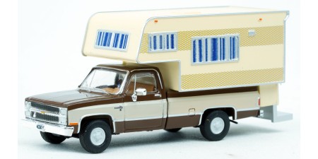 BR19664 - Brekina HO 1982 Chevrolet C20 Pickup - Brown/Beige With Camper