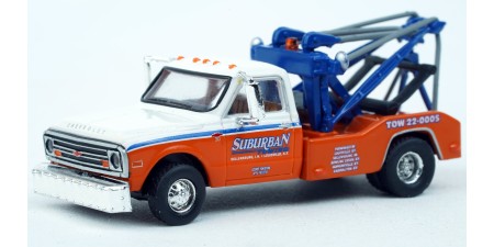 BR19667 - Brekina HO 1968 Chevrolet C30 Tow Truck - Suburban Towing, Orange/White