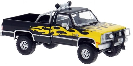 BR19693 - Brekina HO 1982 Chevrolet C10 Lifted Pickup - Black w/Yellow Flames