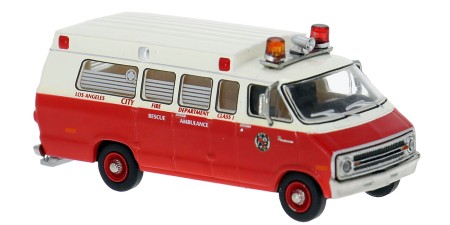 BR18304 HO Scale 1975 Dodge B200 Ambulance - Los Angeles Fire Dept.