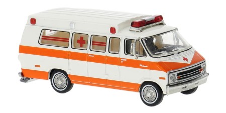 BR18300 HO Scale 1975 Dodge B200 Ambulance - White/Orange BR18300 HO Scale 1975 Dodge B200 Ambulance - White/Orange