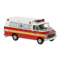 BR18301 HO Scale 1975 Dodge B200 Ambulance - White/Red FDNY BR18301 HO Scale 1975 Dodge B200 Ambulance - White/Red FDNY