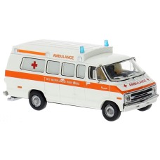 BR18303 HO Scale 1975 Dodge B200 Ambulance - White/Orange Nederland BR18303 HO Scale 1975 Dodge B200 Ambulance - White/Orange Nederland