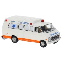 BR18306 HO Scale 1975 Dodge B200 Ambulance - White/Orange "Las Cruces" BR18306 HO Scale 1975 Dodge B200 Ambulance - White/Orange "Las Cruces"