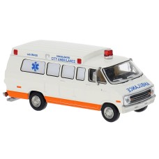 BR18306 HO Scale 1975 Dodge B200 Ambulance - White/Orange "Las Cruces"