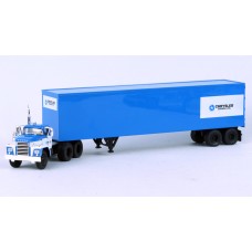 BRE86304 - HO Scale Brekina Dodge LCF CT-900 Tandem Axle Truck Tractor & 45' Trailer  - White/Blue Chrysler Canada