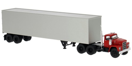 BRE86305 - HO Scale Brekina Dodge LCF CT-900 Tandem Axle Truck Tractor & 45' Trailer  - Red Undecorated
