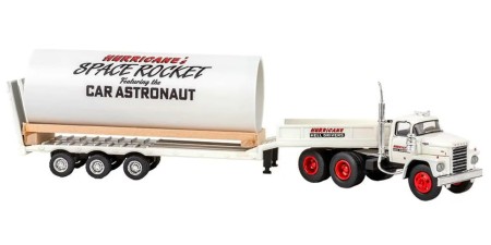 BRE86308 - HO Scale Brekina Dodge LCF CT-900 Tandem Axle Truck Tractor & Lowboy Trailer  - White Hurricane Hell Drivers