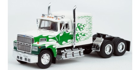 BR85879 HO Scale Brekina Ford LTL-9000 Truck Tractor White/Green Flames
