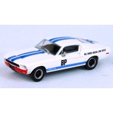 BR19613 HO Scale Brekina 1968 Ford Mustang GT - White/Blue Stripes Mel Burns Racing