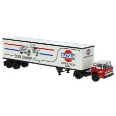 BR86330 HO Scale Brekina 1970 Ford C-Series COE Truck Tractor & 45' Trailer Red/White - Bob Sharp Datsun Racing