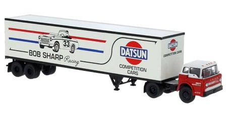 BR86330 HO Scale Brekina 1970 Ford C-Series COE Truck Tractor & 45' Trailer Red/White - Bob Sharp Datsun Racing BR86330 HO Scale Brekina 1970 Ford C-Series COE Truck Tractor & 45' Trailer Red/White - Bob Sharp Datsun Racing