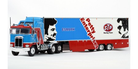 BR85736 HO Scale Brekina Kenworth K100 108"BBC Aerodyne Race Transporter - Petty Enterprises/STP Racing Team Transporter