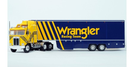 BR85737 HO Scale Brekina Kenworth K100 108"BBC Aerodyne Race Transporter - Dale Earnhardt/Wrangler Racing Team Transporter