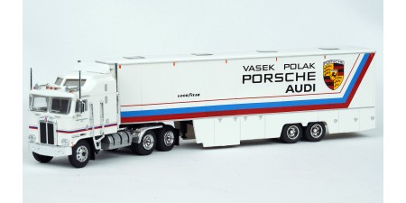 BR85738 HO Scale Brekina Kenworth K100 108"BBC Aerodyne Race Transporter - Vasek Polak/Porsche Racing