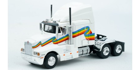 BR85932 HO Scale Brekina Kenworth T600 Sleeper Truck Tractor White/Rainbow Stripe