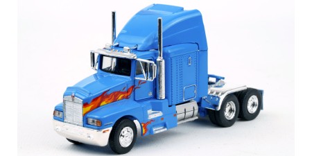 BR85934 HO Scale Brekina Kenworth T600 Sleeper Truck Tractor Blue/Flame Stripe