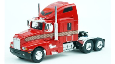 BR85935 HO Scale Brekina Kenworth T600 Sleeper Truck Tractor Red-Gold Stripe