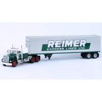 BRE86258 - HO Scale Brekina Kenworth W900 Tandem Axle Truck Tractor & 45' Trailer - Green/White "Reimer"