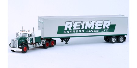BRE86258 - HO Scale Brekina Kenworth W900 Tandem Axle Truck Tractor & 45' Trailer - Green/White "Reimer"