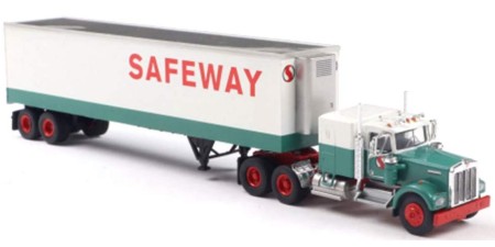 BRE86259 - HO Scale Brekina Kenworth W900 Tandem Axle Truck Tractor & 45' Trailer - Green/White "Safeway" BRE86259 - HO Scale Brekina Kenworth W900 Tandem Axle Truck Tractor & 45' Trailer - Green/White "Safeway"