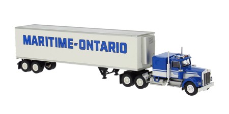 BRE86260 - HO Scale Brekina Kenworth W900 Tandem Axle Truck Tractor & 45' Trailer - Blue/White "Maritime-Ontario" BRE86260 - HO Scale Brekina Kenworth W900 Tandem Axle Truck Tractor & 45' Trailer - Blue/White "Maritime-Ontario"