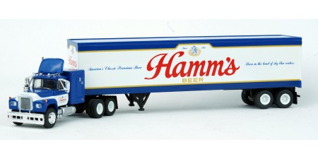 BR85811 HO Scale Brekina Mack RS700 Truck Tractor & 45' Van Trailer - Hamm's Beer