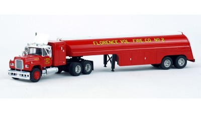 BR85812 HO Scale Brekina Mack RS700 Truck Tractor & Tanker Trailer - Florence Volunteer Fire