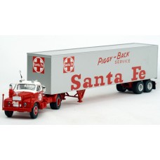 BR85924 HO Scale Brekina Mack B61 Truck Tractor & 45' Van Trailer - Santa Fe