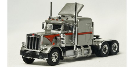 BR85712 HO Scale Brekina Peterbilt 359 63" Sleeper Truck Tractor Silver/Orange