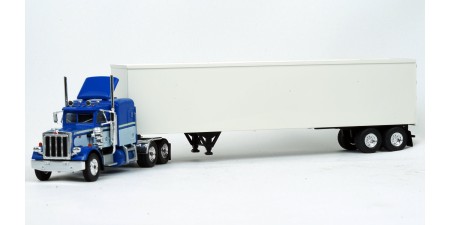 BR85716 HO Scale Brekina Peterbilt 359 63" Sleeper Truck Tractor Blue/White & 45' Van Trailer