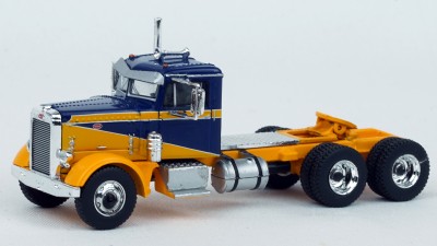 BR85756 HO Scale Brekina Peterbilt 281 Day Cab Truck Tractor - Blue/Yellow
