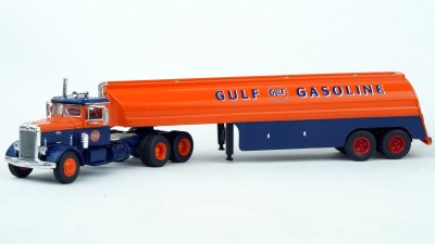 BR85763 HO Scale Brekina Peterbilt 281 Day Cab Truck Tractor & Tank Trailer - Gulf