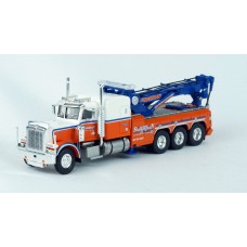 BR86277 HO Scale Brekina Peterbilt 359 Tri-Axle Tow Truck - Orange/White "Suburban Towing"