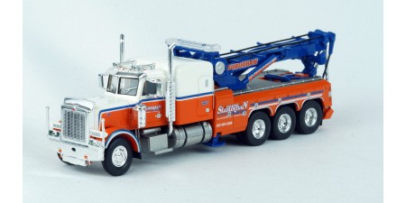 BR86277 HO Scale Brekina Peterbilt 359 Tri-Axle Tow Truck - Orange/White "Suburban Towing"